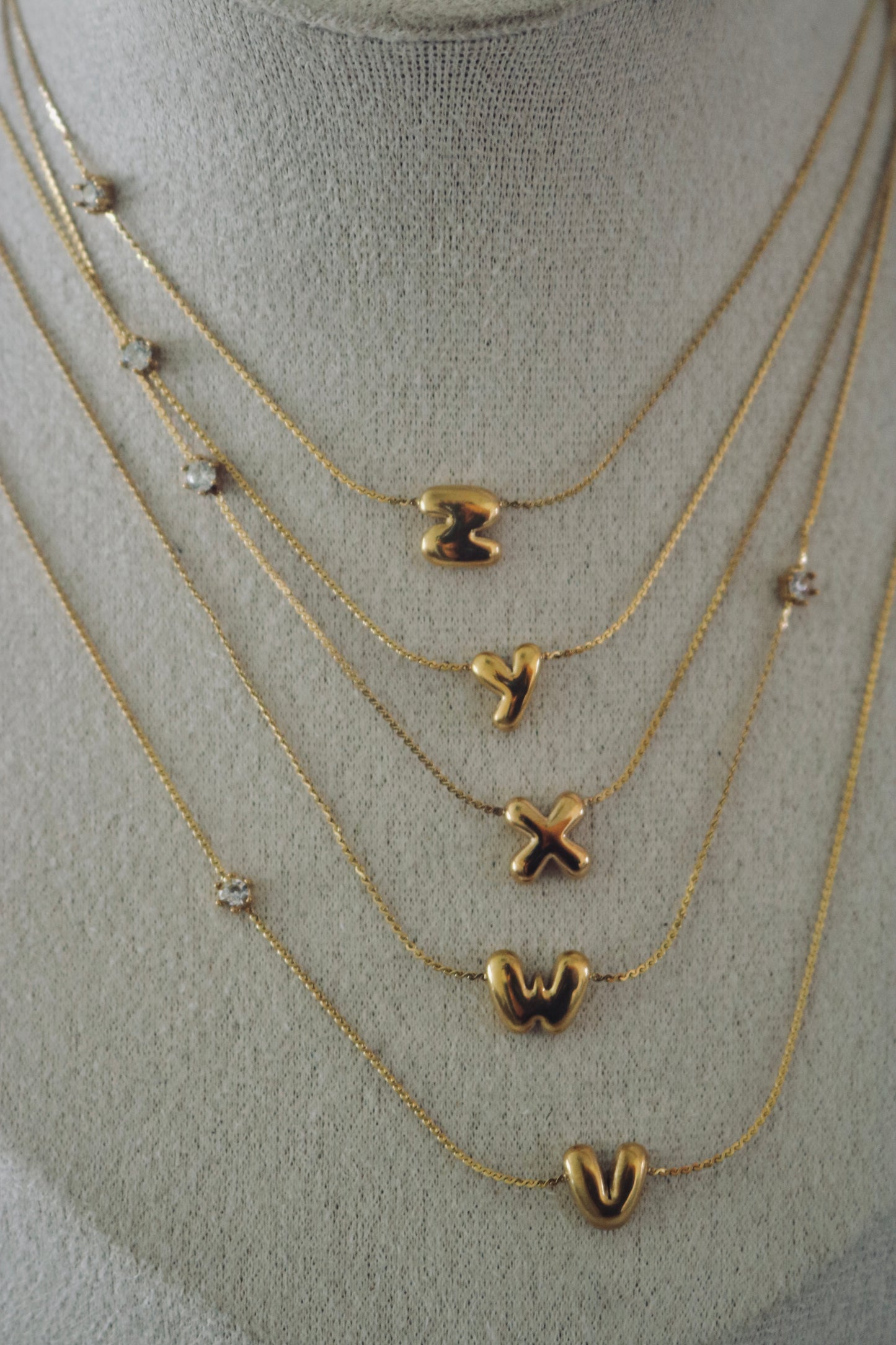 Alphabet Bubble Letter Necklaces (Tarnish Free)