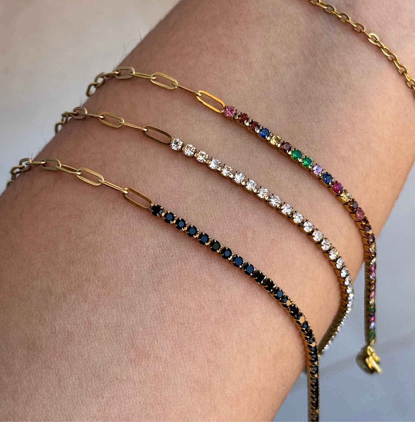 Half and Half Tennis Bracelets (18K Plated, Tarnish Free)