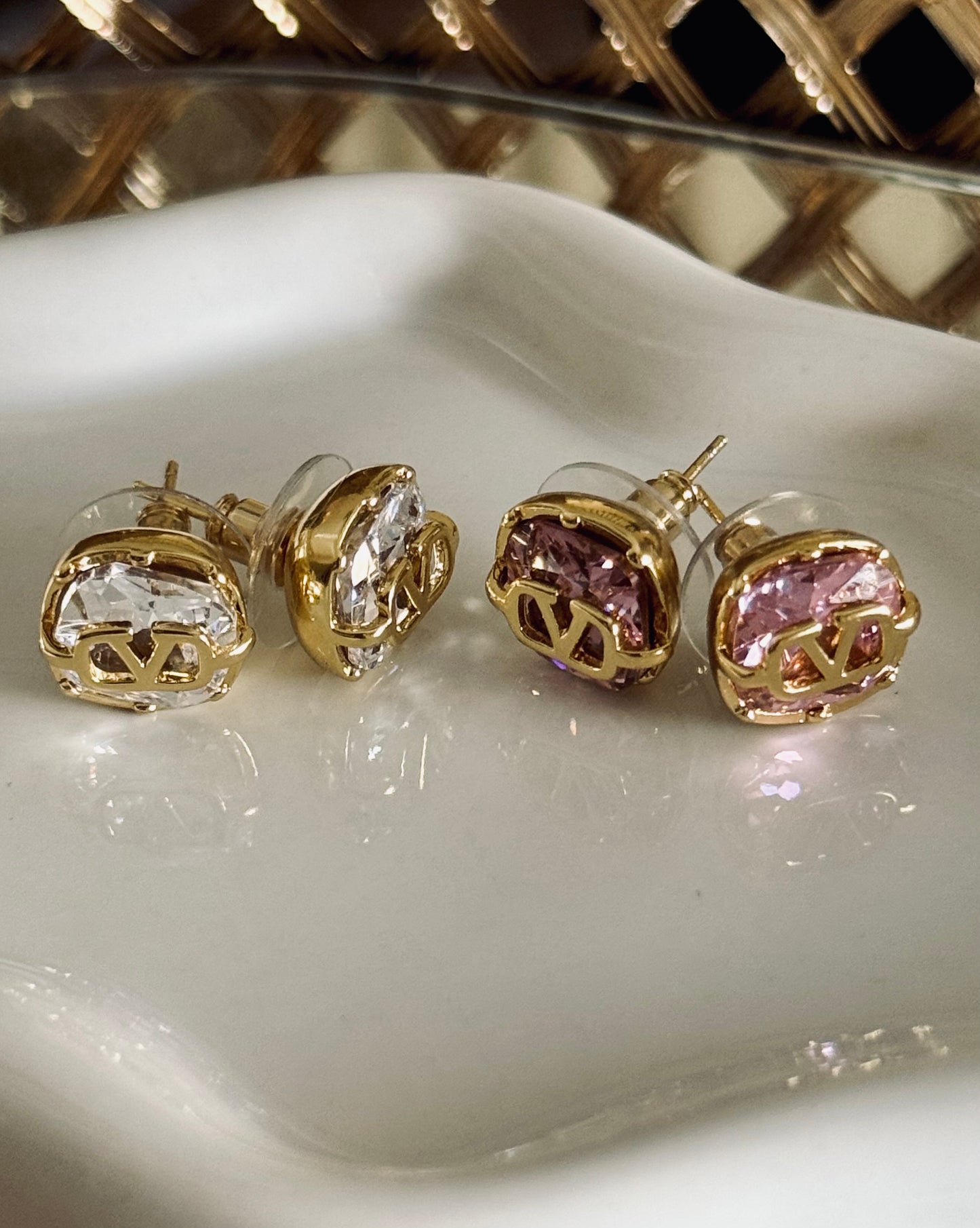 Valentino Diamond Stud Earrings (18K Plated, Tarnish Free)