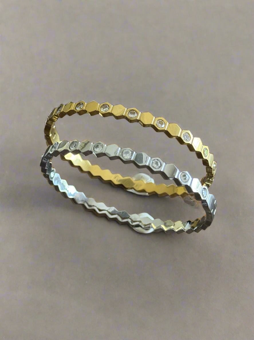Honeycomb Diamanté Bangle (Tarnish Free)