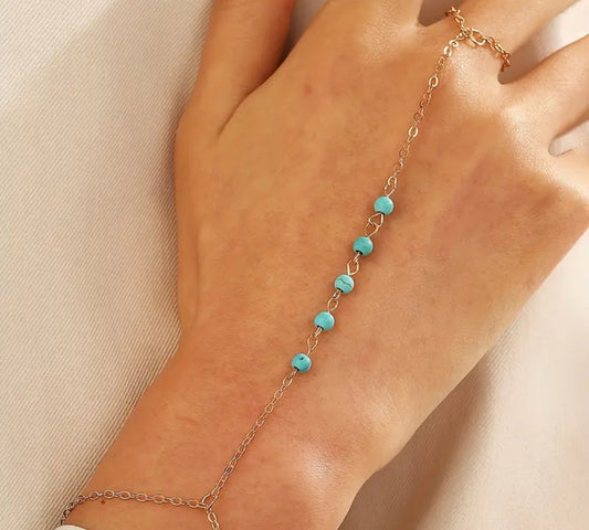 Turquoise Gold Handchain (Tarnish Free)