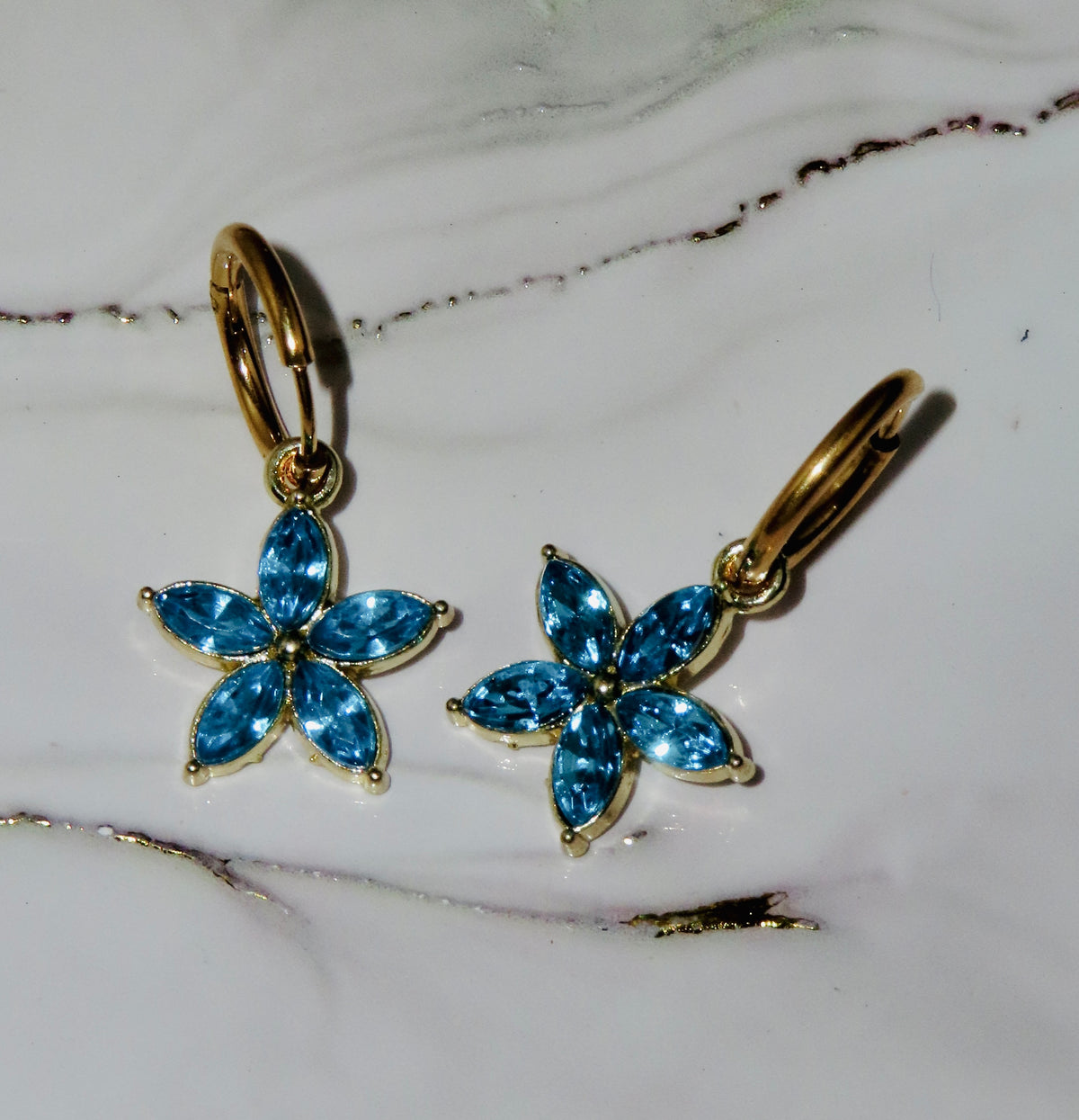 Blue Flower Hoops (Tarnish Free)