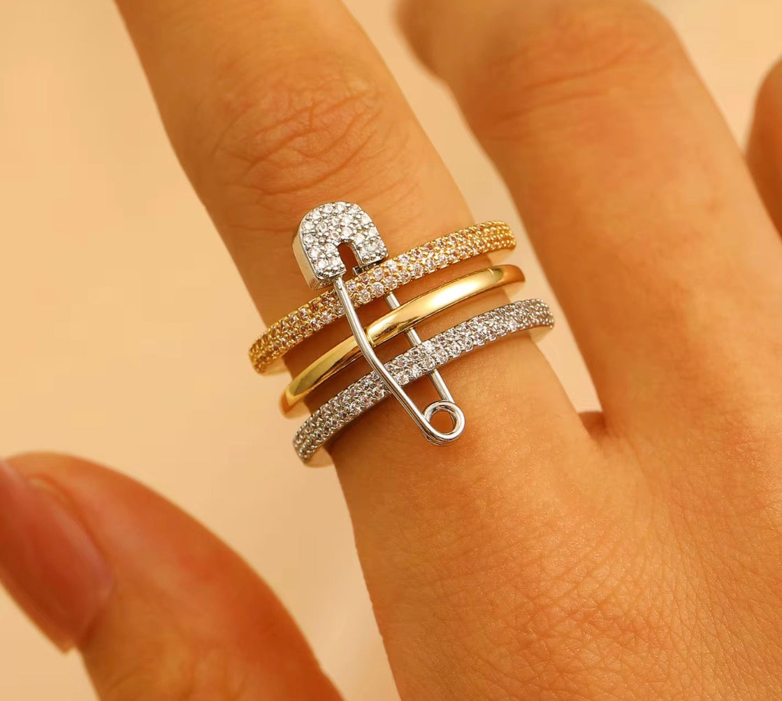 Three Tone Pin Ring (Tarnish Free) (ADJUSTABLE)