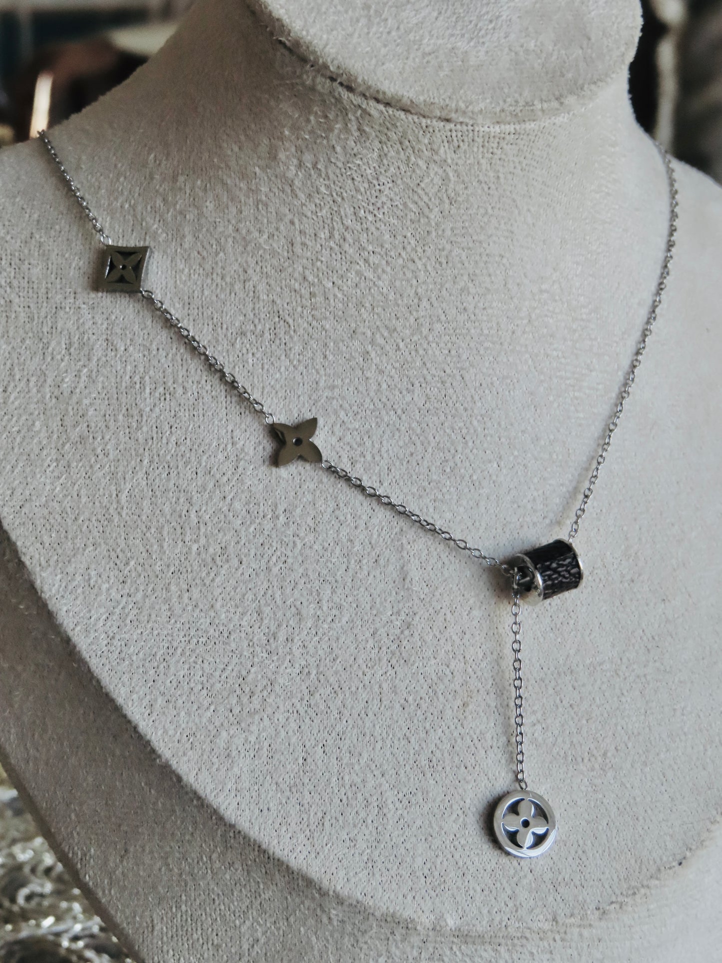 LV Brown Barrel Drop Necklace (Tarnish Free)