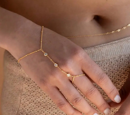 Tri Gem Hand Chain (Tarnish Free)