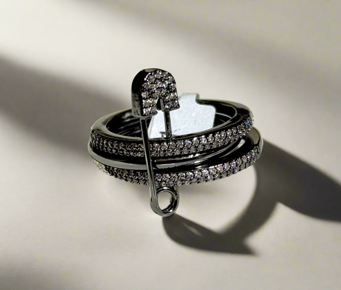 Black Pin Ring Stack (Tarnish Free)