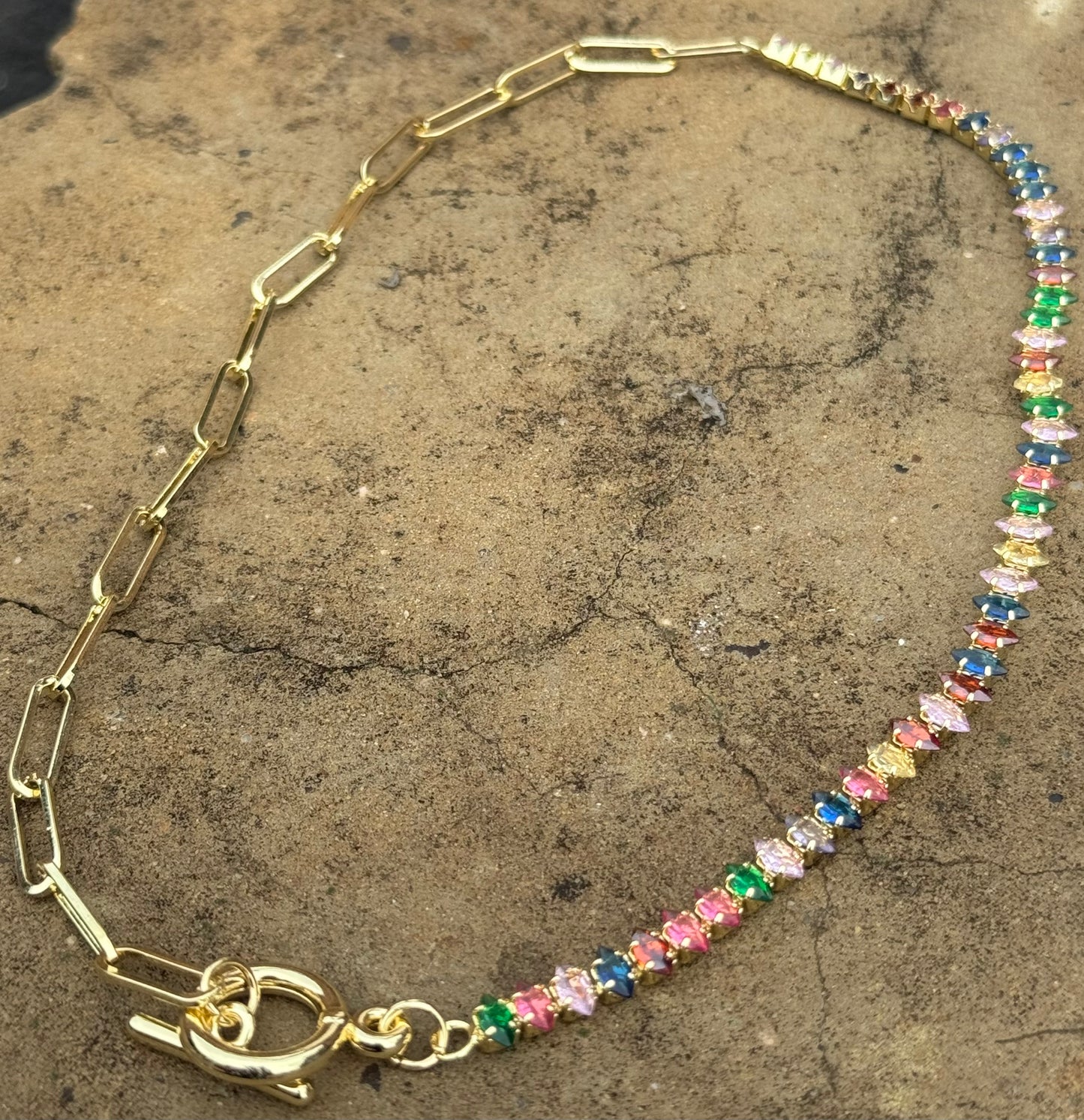 Multi Half and Half Necklace (18K Plated, Tarnish Free)