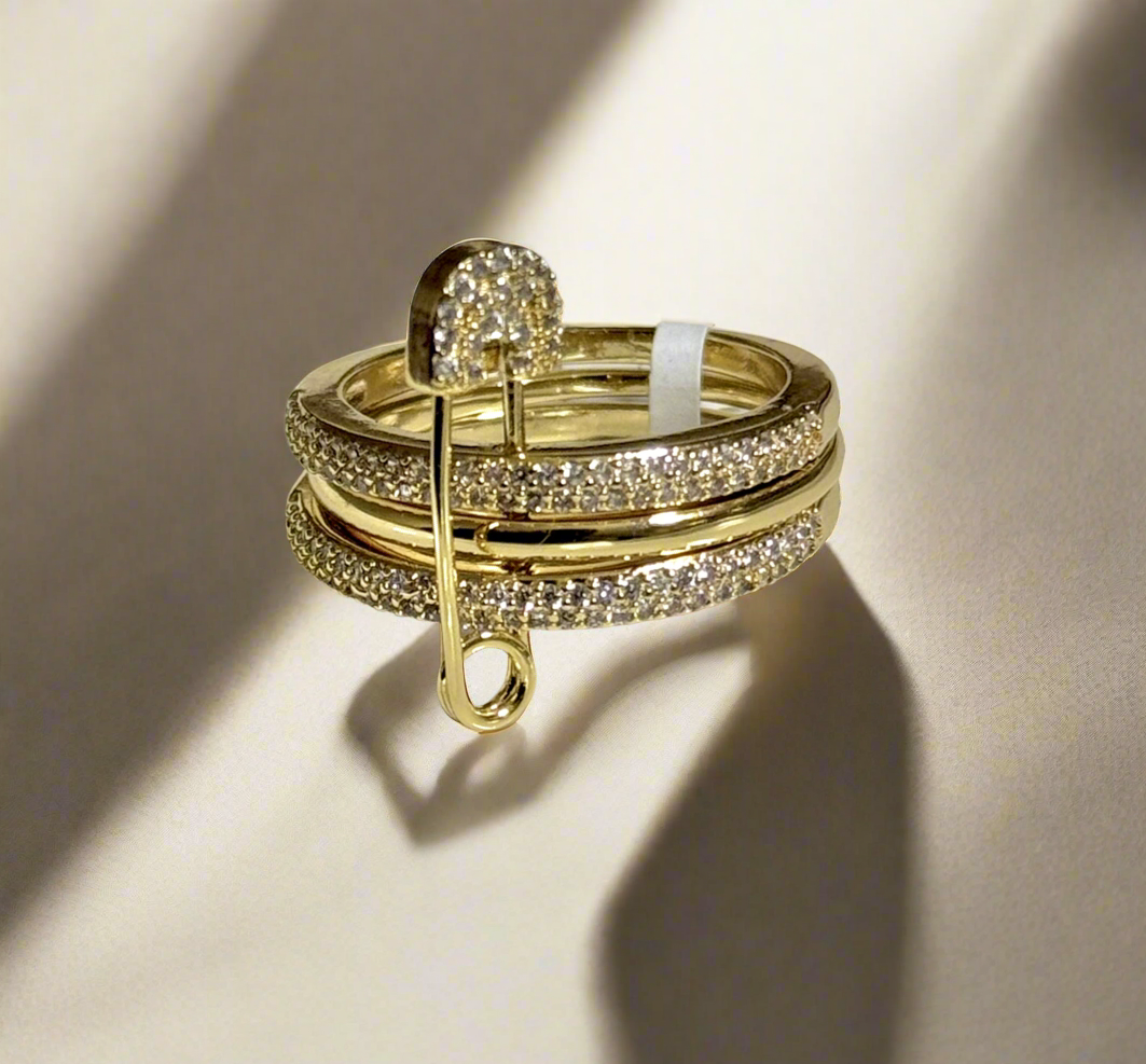 Gold Pin Trio Stack Ring (Tarnish Free)
