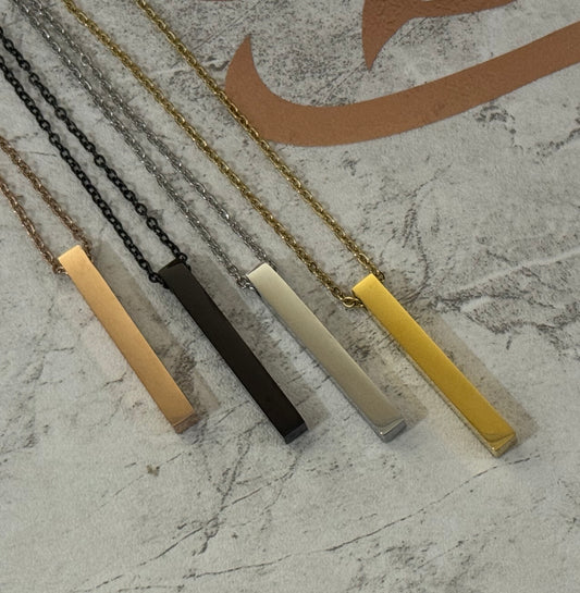 Engraving Longitudinal Bar Necklace (Tarnish Free)