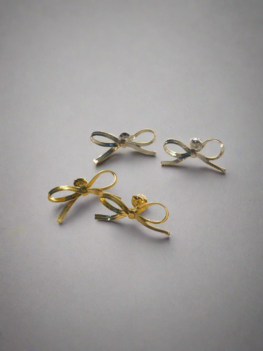 Herringbone Bow Earrings (Tarnish Free)