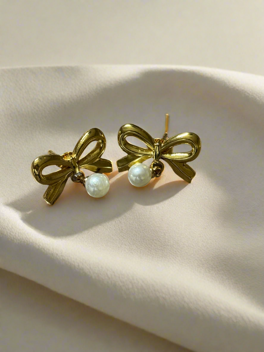 Bow Pearl Earrings (Tarnish Free)